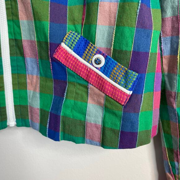 Vintage 90s Y2K Canvasbacks Madras Plaid Cropped Full Zip Jacket 12P 12 Petite L - Picture 5 of 11